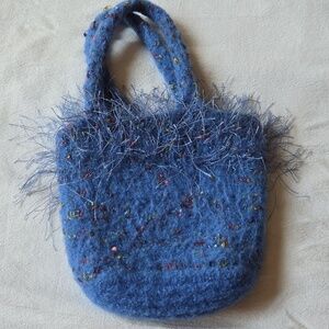 Handmade‎ 100% Boiled Wool Blue Embellished Women's HandBag